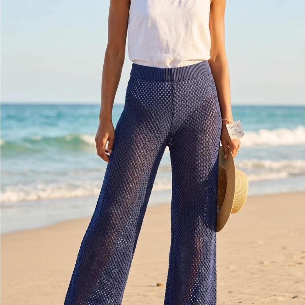 Shade & Shore Navy Open-Knit Wide-Leg Beach Pants